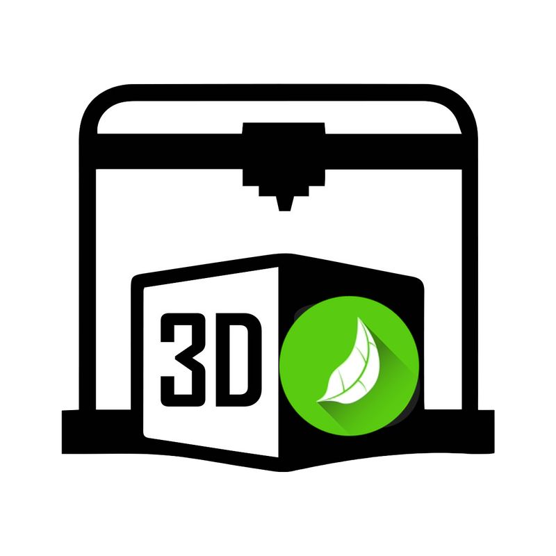 Pictogram van een 3D-printer met een groen blad erin