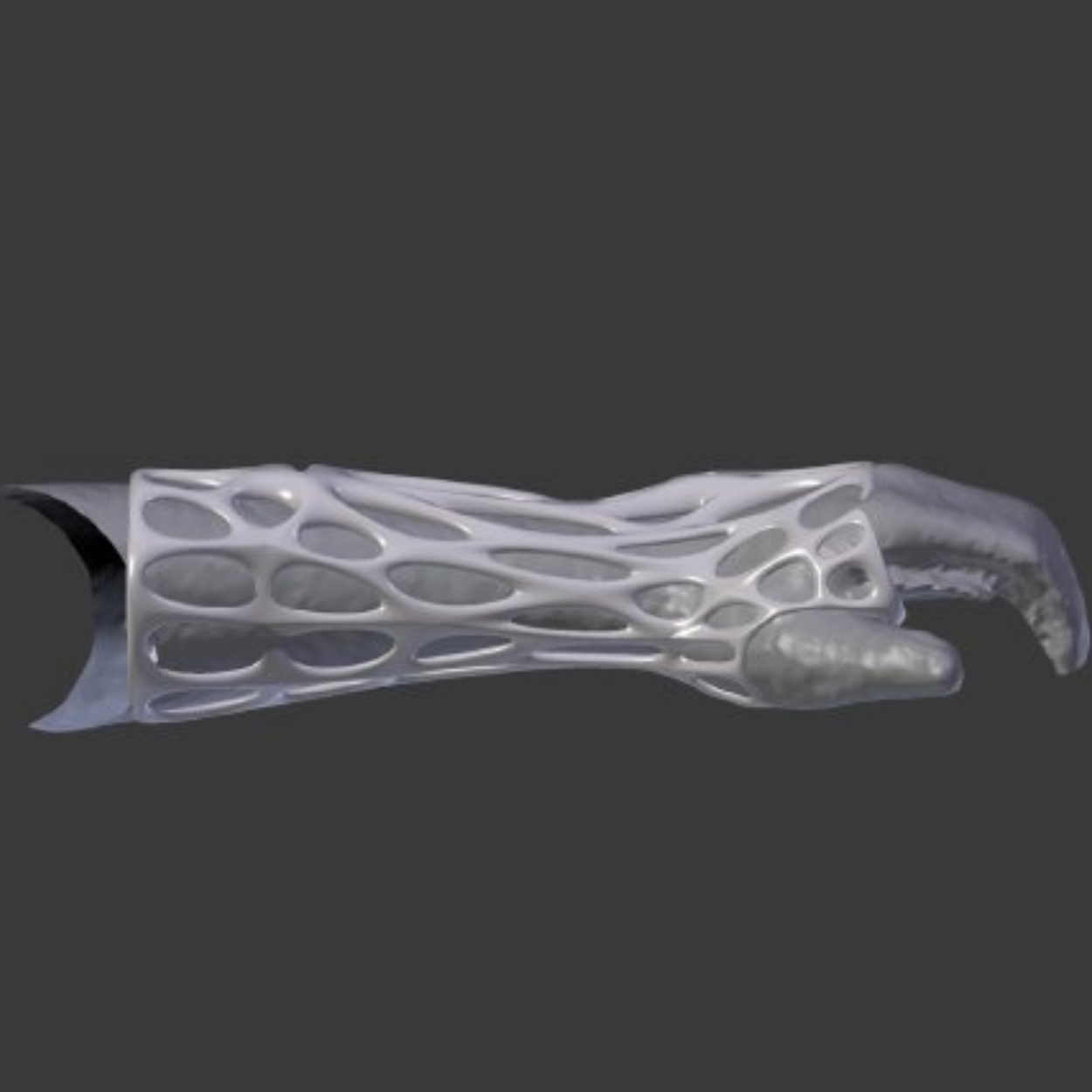 Geprinte spalk met opengewerkt patroon om een arm en hand