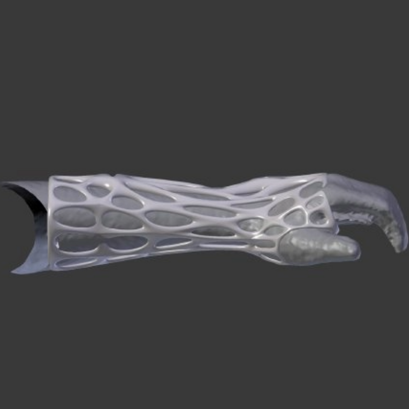 Geprinte spalk met opengewerkt patroon om een arm en hand