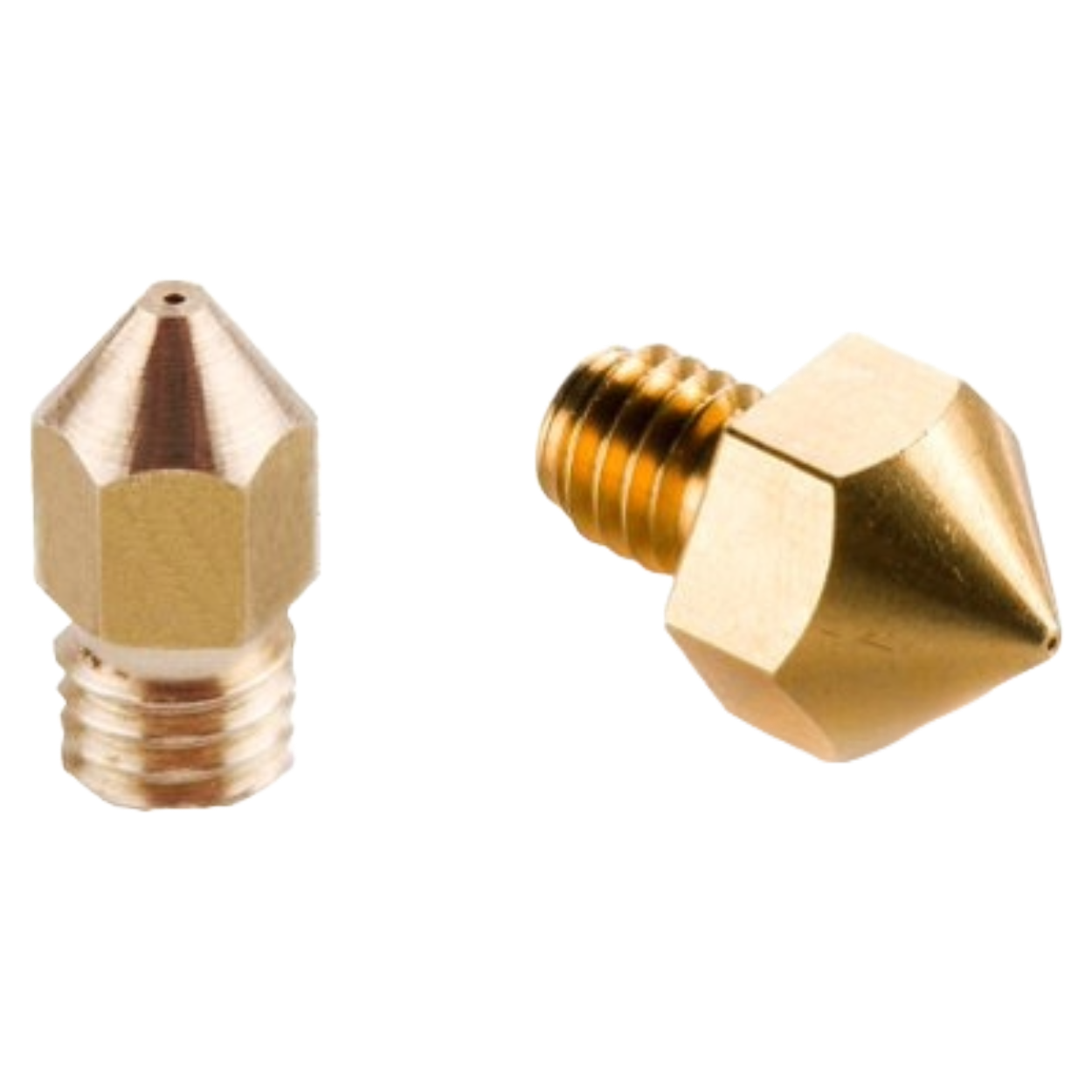 Twee messing nozzles van dichtbij, een rechtop en een liggend