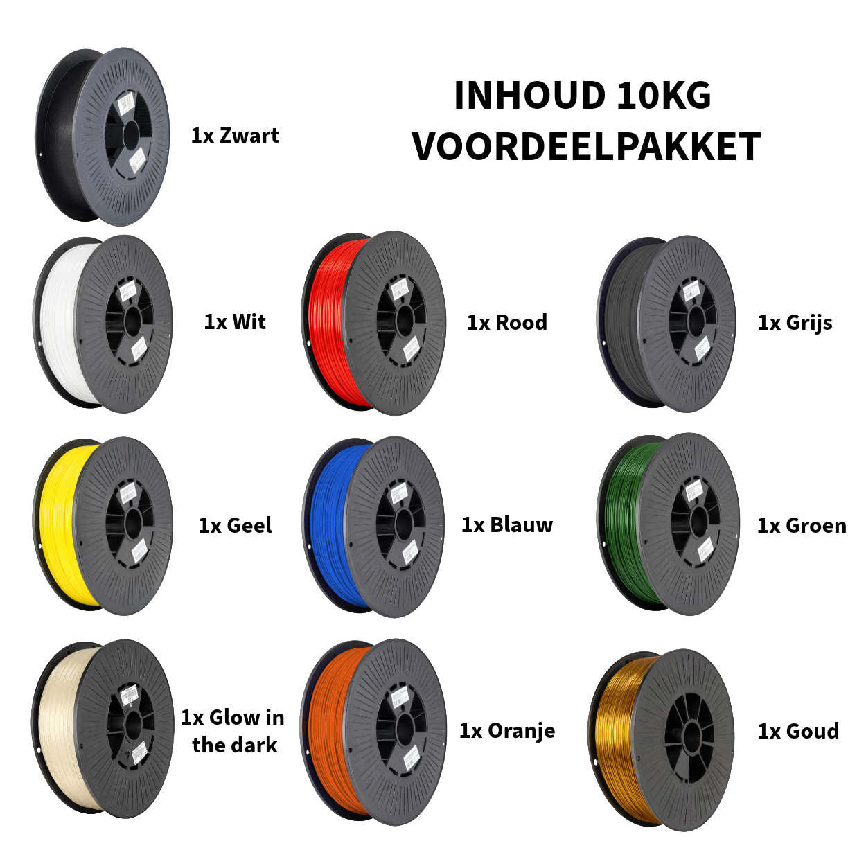 Voordeelpakket 10KG 3D Filament 1.75mm PLA+