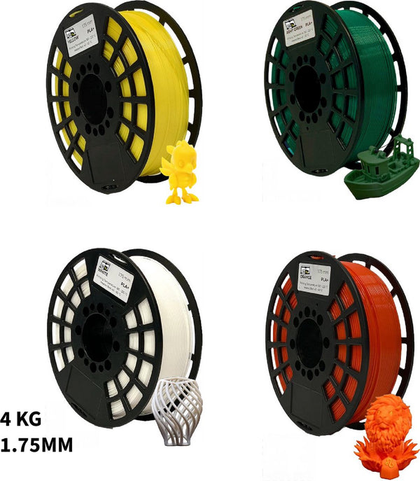 PLA+ 4KG Voordeelpakket 1.75mm – Geel Groen Wit Oranje