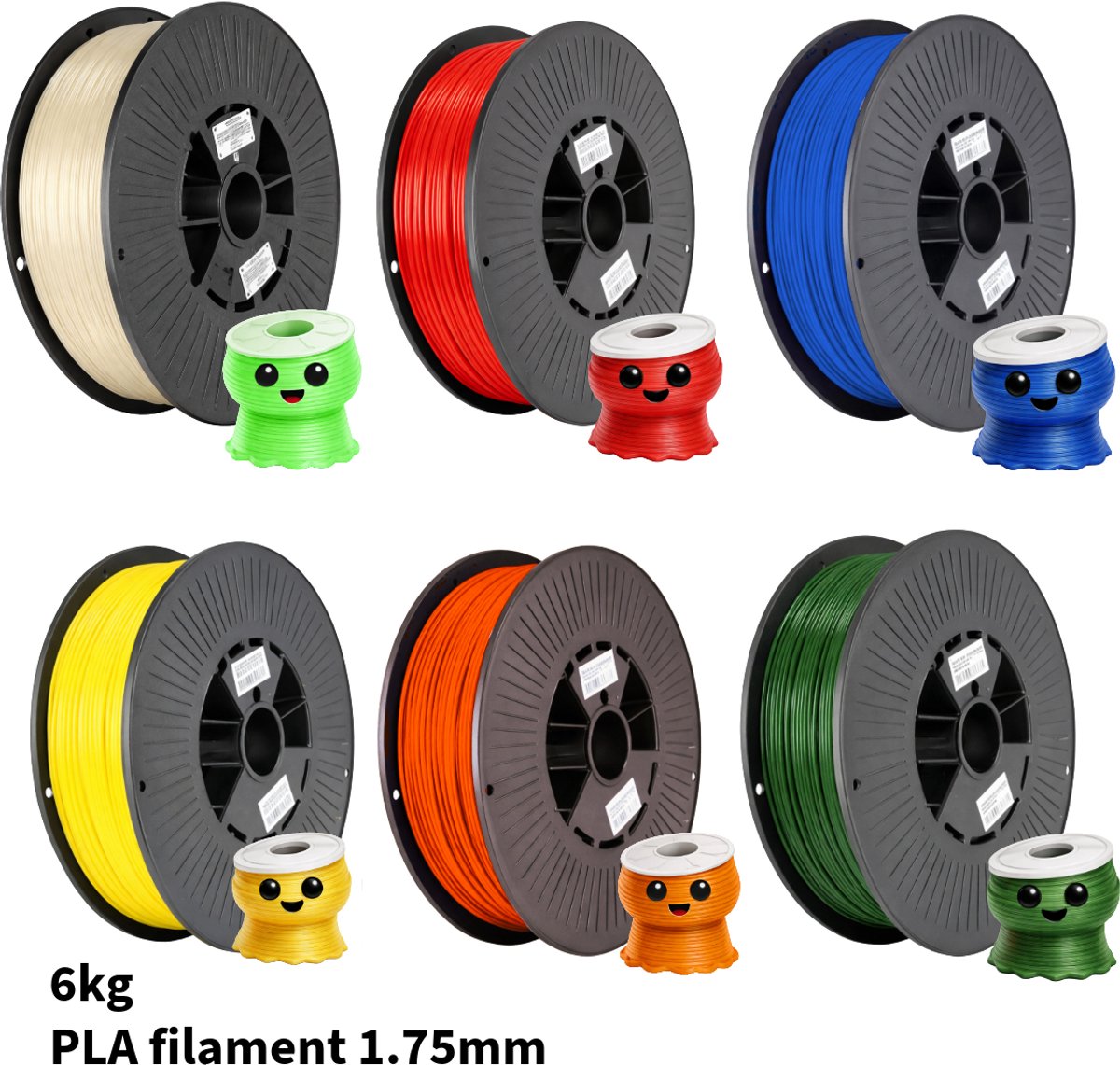 PLA+ Regenboog 6KG Voordeelpakket 1.75mm – 6 Kleuren